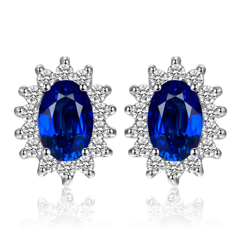 JewelryPalace Princess Diana Kate Middleton Class Gemstone Birthstone Cleated Sapphire Simulated Emerald Stud Earrings for Women 14k Gold Plated 925 Sterling Silver Earrings for Women Earings Set