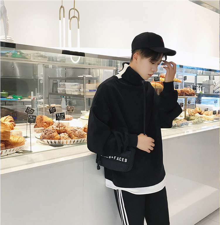 Fleece Lined High Collar Hoodie for Men