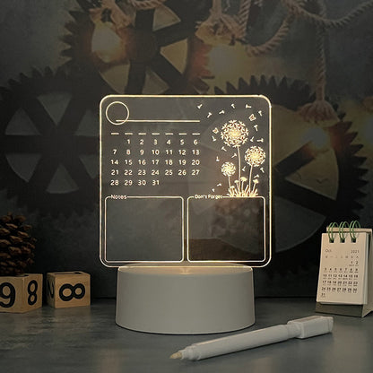 Acrylic Calendar Memo Board with LED Night Light